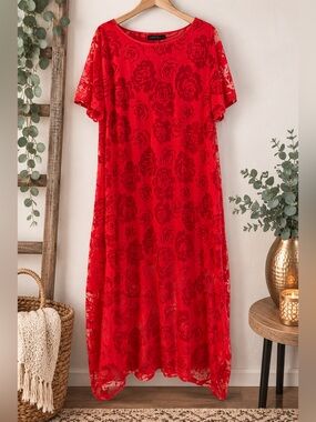 ZANZEA 4XL Red Rose Floral Cotton Maxi Dress NWT Boho Plus Size